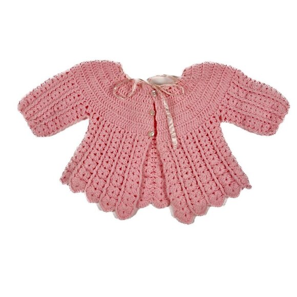 Hand Crafted Other - Vintage Hand Made Knit Infant Baby Girl Pink Sweater